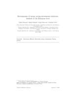 Determinants of energy saving investment behavior. Analysis at the European level