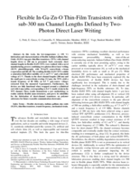 Flexible In-Ga-Zn-O Thin-Film Transistors With Sub-300-nm Channel Lengths Defined by Two-Photon Direct Laser Writing