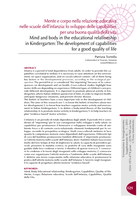 Mente e corpo nella relazione educativa nelle scuole dell'infanzia: lo sviluppo delle capabilities per una buona qualità della vita = Mind and body in the educational relationship in Kindergarten: the development of capabilities for a good quality of life