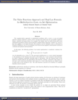 The value functions approach and Hopf-Lax formula for multiobjective costs via set optimization