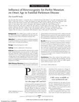 Influence of heterozygosity for parkin mutation on onset age in familial Parkinson disease: the GenePD study