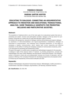 Educating to Dialogue: connecting an argumentative Approach to Mediation and Educational Transactional Analysis. Some tranSkills Signposts for promoting, inclusive and participative Societies