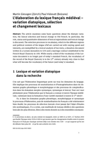 L’élaboration du lexique français médiéval - variation diatopique, sélection et changement lexicaux