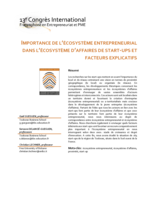 Importance de l’écosystème entrepreneurial dans l’écosystème d’affaires de start-ups et facteurs explicatifs