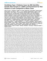 Stratifying type 2 diabetes cases by BMI identifies genetic risk variants in LAMA1 and enrichment for risk variants in lean compared to obese cases