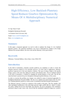 High Efficiency, Low Backlash Planetary Speed Reducer Gearbox Optimization by Means of a Multidisciplinary Numerical Approach