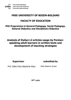 Analysis of Italian L2 articles usage by Persianspeaking adult learners in written texts and development of teaching strategies