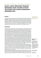 Hystrix cristata (Mammalia: Rodentia: Hystricidae) newly recorded in South Tyrol (Italy) at its current northernmost distribution limit
