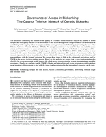 Governance of Access in Biobanking: The Case of Telethon Network of Genetic Biobanks