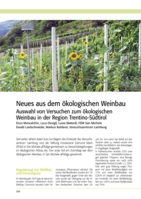 Neues aus dem ökologischen Weinbau. Auswahl von Versuchen zum ökologischen Weinbau in der Region Trentino-Südtirol