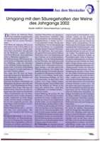 Umgang mit den Säuregehalten der Weine des Jahrgangs 2002