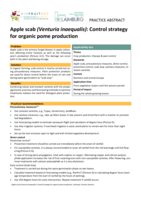 Apple scab (Venturia inaequalis): Control strategy for organic pome production