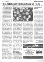 Bio-Äpfel auch bei Forschung im Hoch. Tätigkeitsprogramm 2007 des Versuchszentrums Laimburg im Bereich Bio-Obstbau