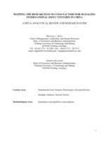 Mapping the research on success factors for managing international joint ventures in China: a meta-analytical review and research guide
