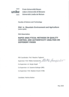 Rapid analytical methods in quality control and authenticity analysis on different foods