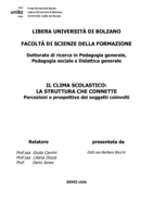 Il clima scolastico: la struttura che connette : percezioni e prospettive dei soggetti coinvolti