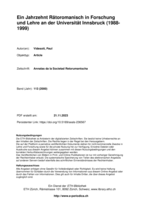 Ein Jahrzehnt Rätoromanisch in Forschung und Lehre an der Universität Innsbruck (1988-1999)
