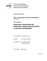 Behavioral monitoring and modelling towards user resilience in the built environment