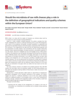 Should the microbiota of raw milk cheeses play a role in the definition of geographical indications and quality schemes within the European Union?