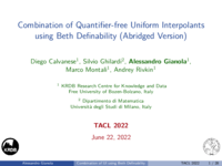 Combination of quantifier-free uniform interpolants using beth definability (abridged version)