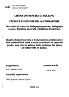 Il game based learning e l'educazione ambientale e  alla sostenibilità nella scuola secondaria di secondo  grado: una ricerca azione dallo sviluppo del gioco  all'intervento in classe