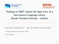 Training an NMT system for legal texts of a low-resource language variety South Tyrolean German - Italian