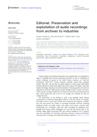 Editorial: Preservation and exploitation of audio recordings: from archives to industries