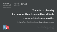 The role of planning for more resilient low-medium altitude (snow- related) communities Insights from the Alpine Space «BeyondSnow» project