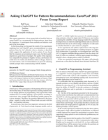 Asking ChatGPT for Pattern Recommendations: EuroPLoP 2024 Focus Group Report