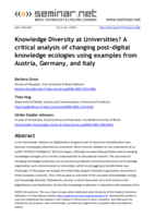 Knowledge Diversity at Universities? A critical analysis of changing post-digital knowledge ecologies using examples from Austria, Germany, and Italy