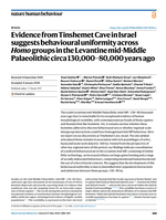 Evidence from Tinshemet Cave in Israel suggests behavioural uniformity across Homo groups in the Levantine mid-Middle Palaeolithic circa 130,000–80,000 years ago