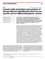 Genome-wide association meta-analysis of human olfactory identification discovers sex-specific and sex-differential genetic variants.
