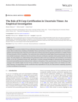 The Role of B Corp Certification in Uncertain Times: An Empirical Investigation