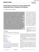 Excited states of coherent harmonic qubits with long-range photon coupling and dissipation