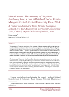 Note di lettura: The Anatomy of Corporate Insolvency Law, a cura di Reinhard Bork e Renato Mangano, Oxford, Oxford University Press, 2024