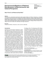 Entrepreneurial Relations of Pakistani Entrepreneurs: A Macroeconomic and Cultural Perspective