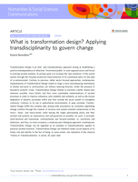 What is transformation design? Applying transdisciplinarity to govern change