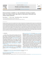 Recent and future variability in 1-day precipitation extremes in Trentino - South Tyrol (Eastern Italian Alps) based on observations (1956-2023) and climate model projections