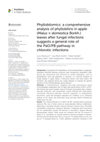 Phyllobilomics: a comprehensive analysis of phyllobilins in apple (Malus × domestica Borkh.) leaves after fungal infections suggests a general role of the PaO/PB pathway in chlorotic infections
