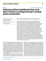 Widespread thermophilization but weak link to climate warming in Europe’s summit plant communities
